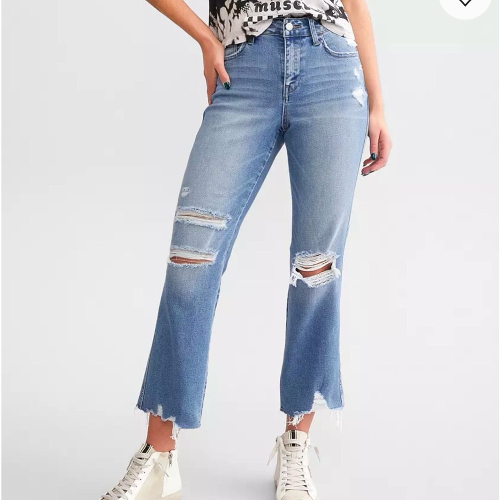 High-Rise Distressed Crop Women’s Jeans - Light Blue